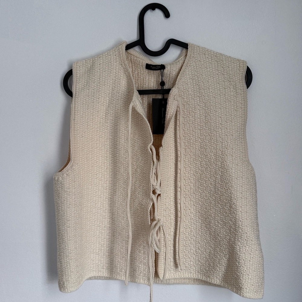 Massimo Dutti Cream Knit Lace-Up Sleeveless Tunic Top